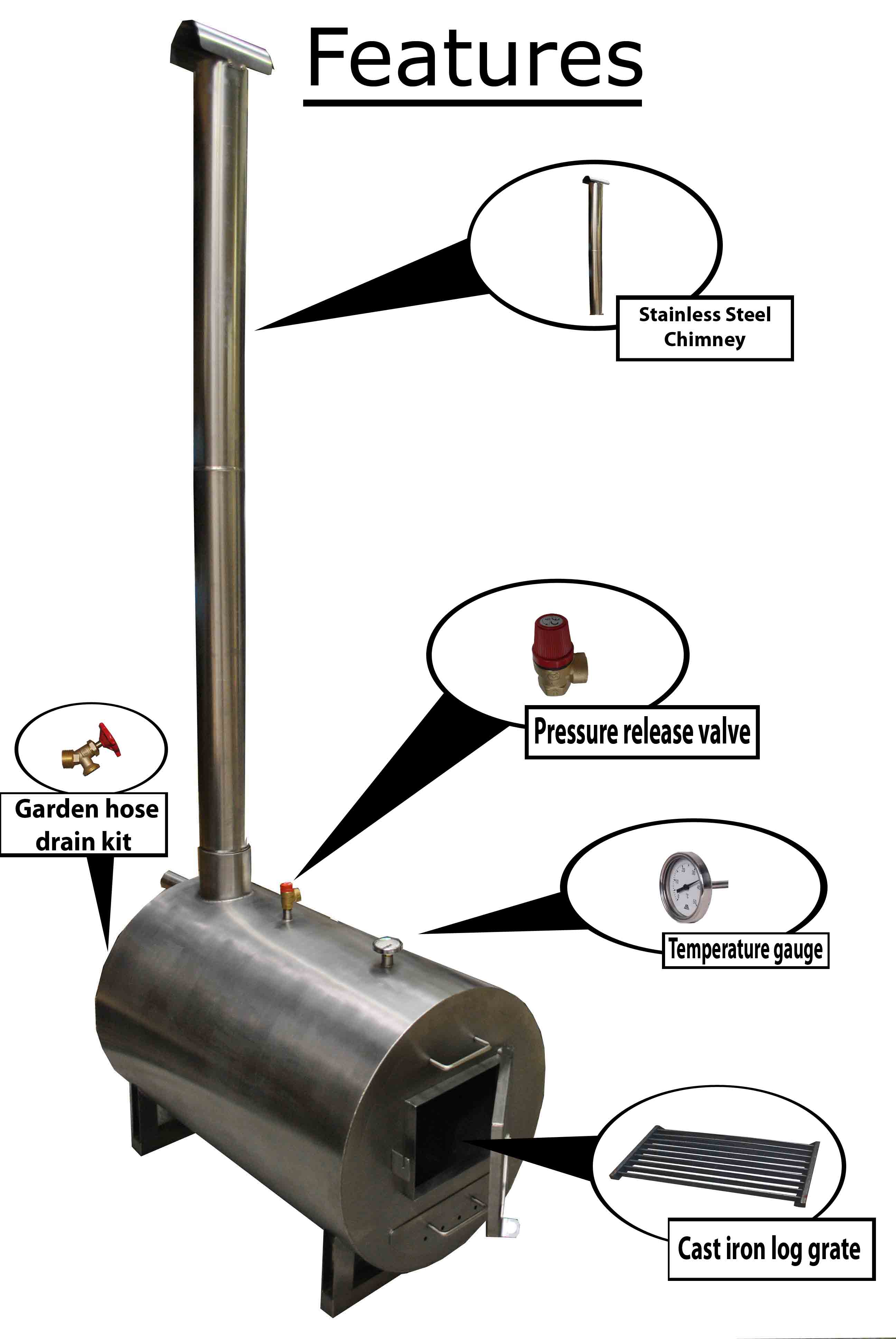 wood fired hot tub stove features